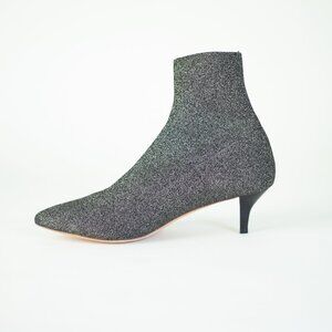 Loeffler Randall Kassidy Silver Metallic Knit Sock Bootie Kitten Heel Size 11
